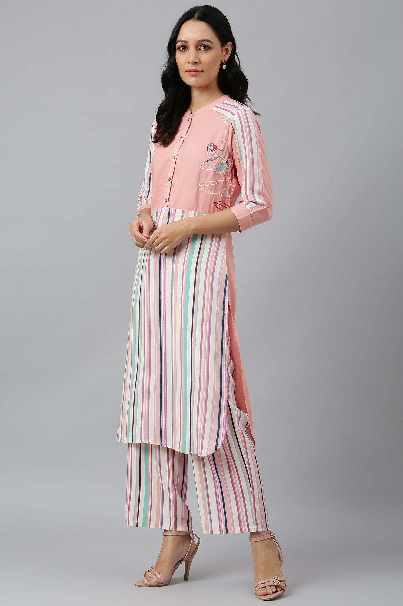 W for Woman Preach Multicoloured Stripe Printed kurta