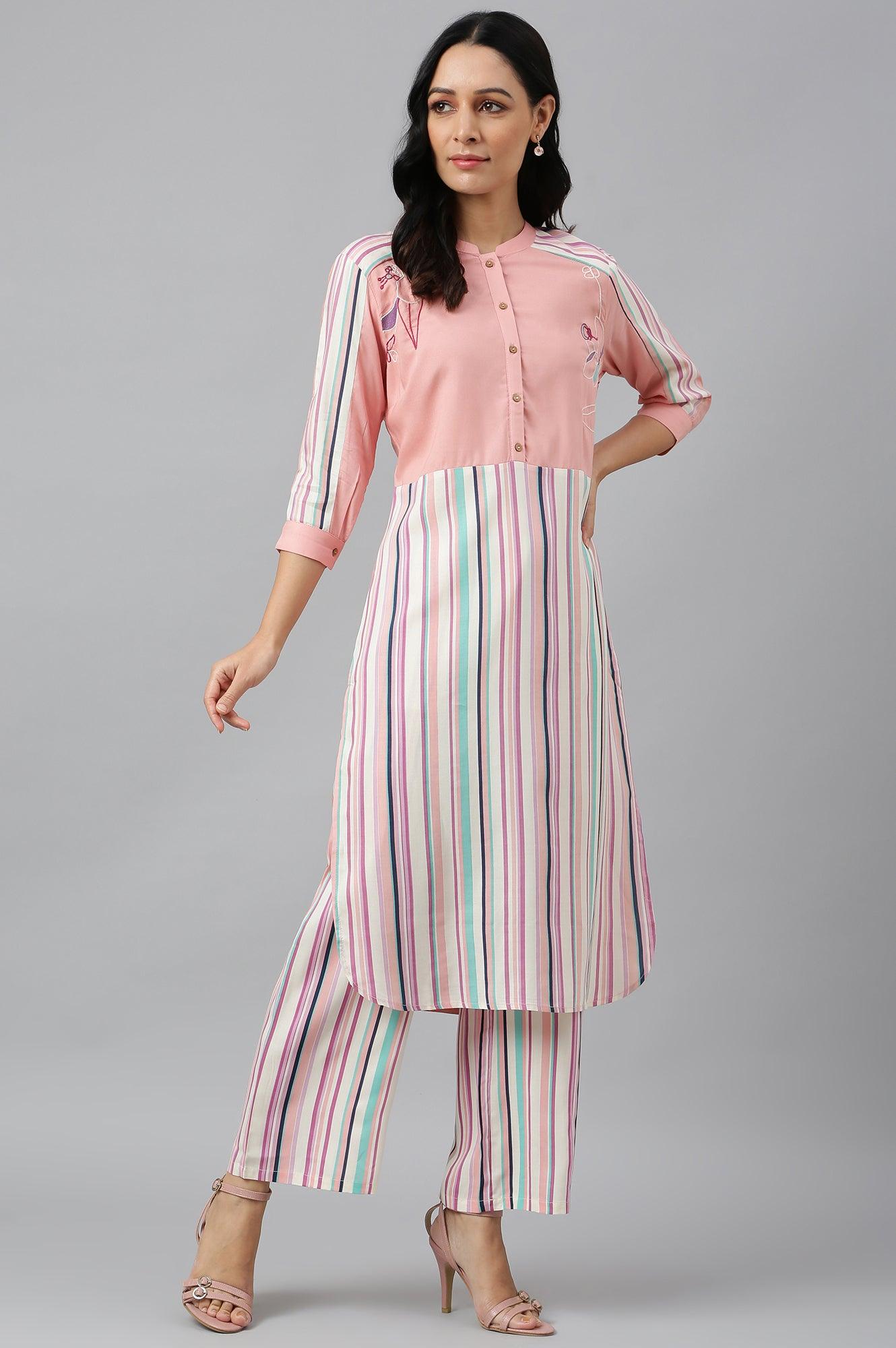 W for Woman Preach Multicoloured Stripe Printed kurta