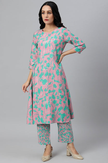 W for Woman Light Purple Floral Print Straight kurta