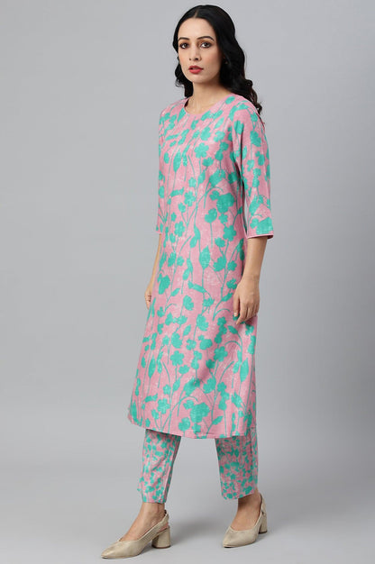 W for Woman Light Purple Floral Print Straight kurta
