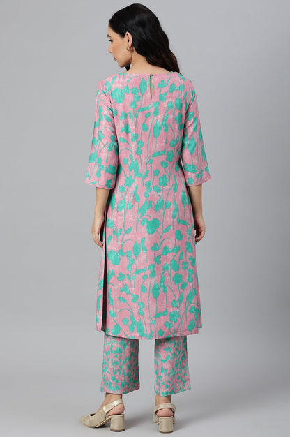 W for Woman Light Purple Floral Print Straight kurta
