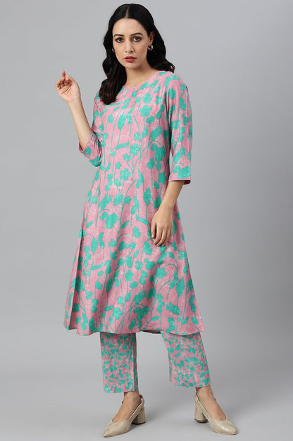 W for Woman Light Purple Floral Print Straight kurta
