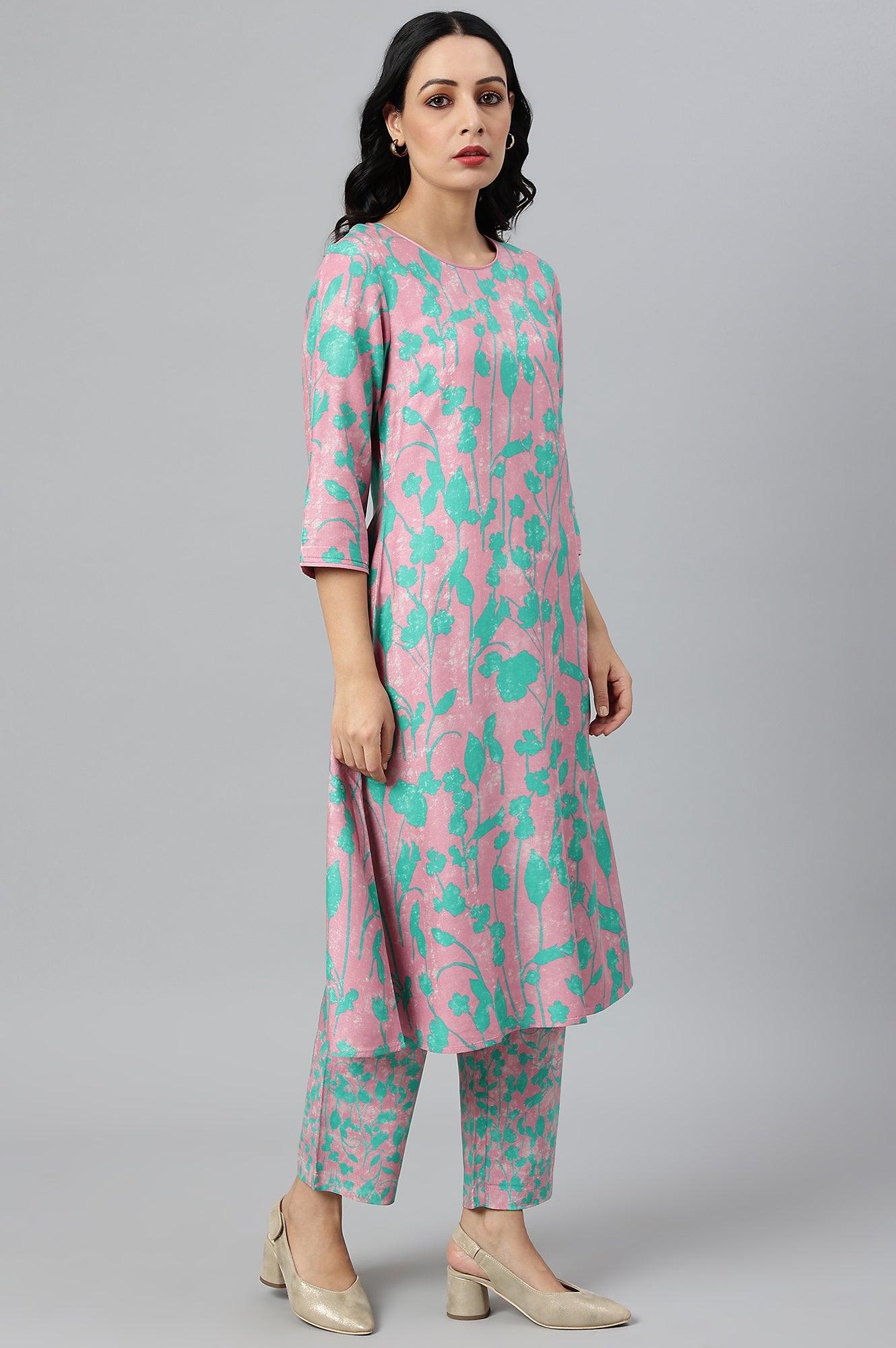 W for Woman Light Purple Floral Print Straight kurta