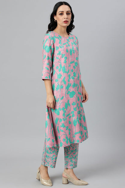 W for Woman Light Purple Floral Print Straight kurta