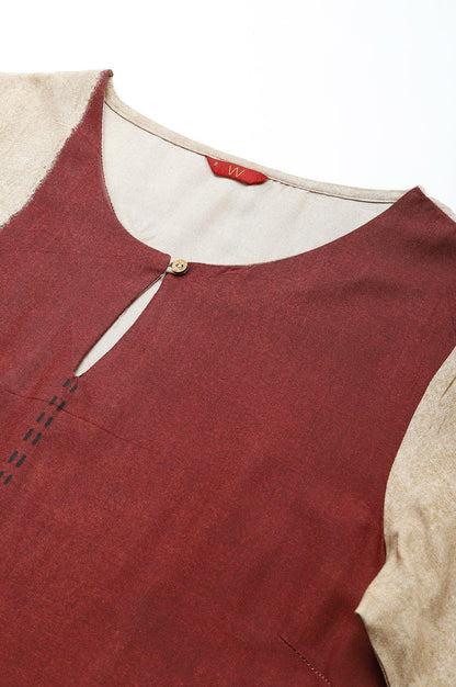 W for Woman Red And Ecru Placement Print kurta In Round Neck