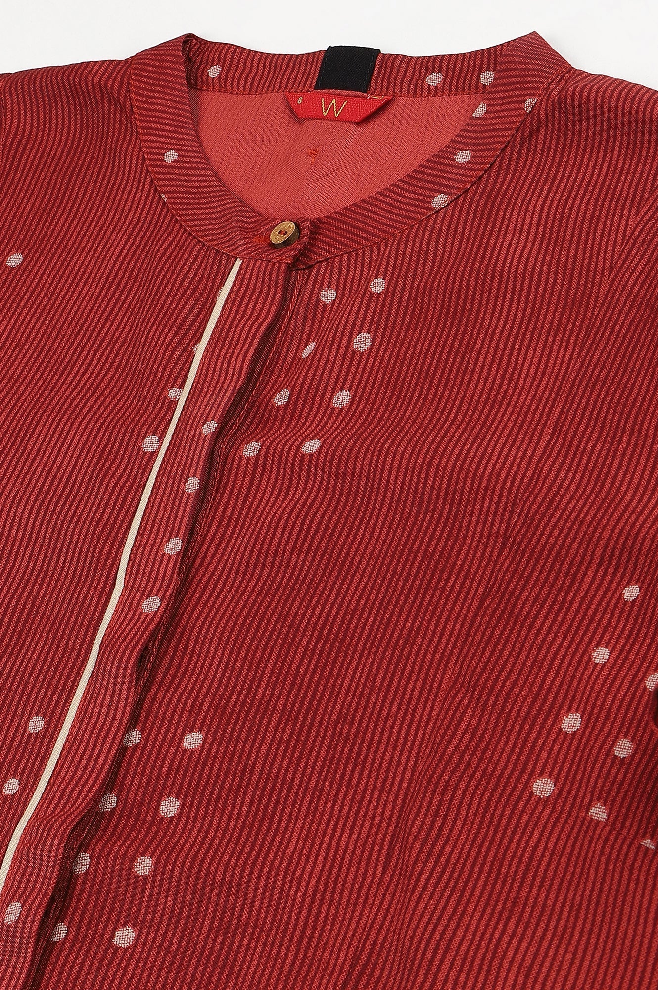 W for Woman Red Full Placket Shirt-Dress kurta In Rayon Fabric