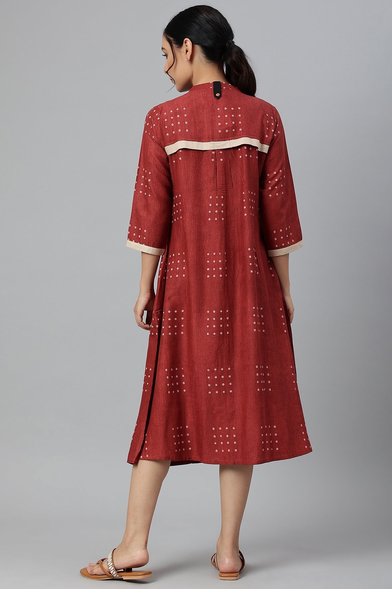 W for Woman Red Full Placket Shirt-Dress kurta In Rayon Fabric