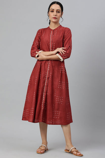 W for Woman Red Full Placket Shirt-Dress kurta In Rayon Fabric