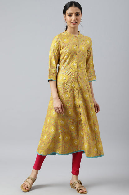 W for Woman Yellow Button Down A-line Kurta