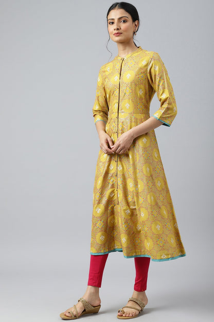W for Woman Yellow Button Down A-line Kurta