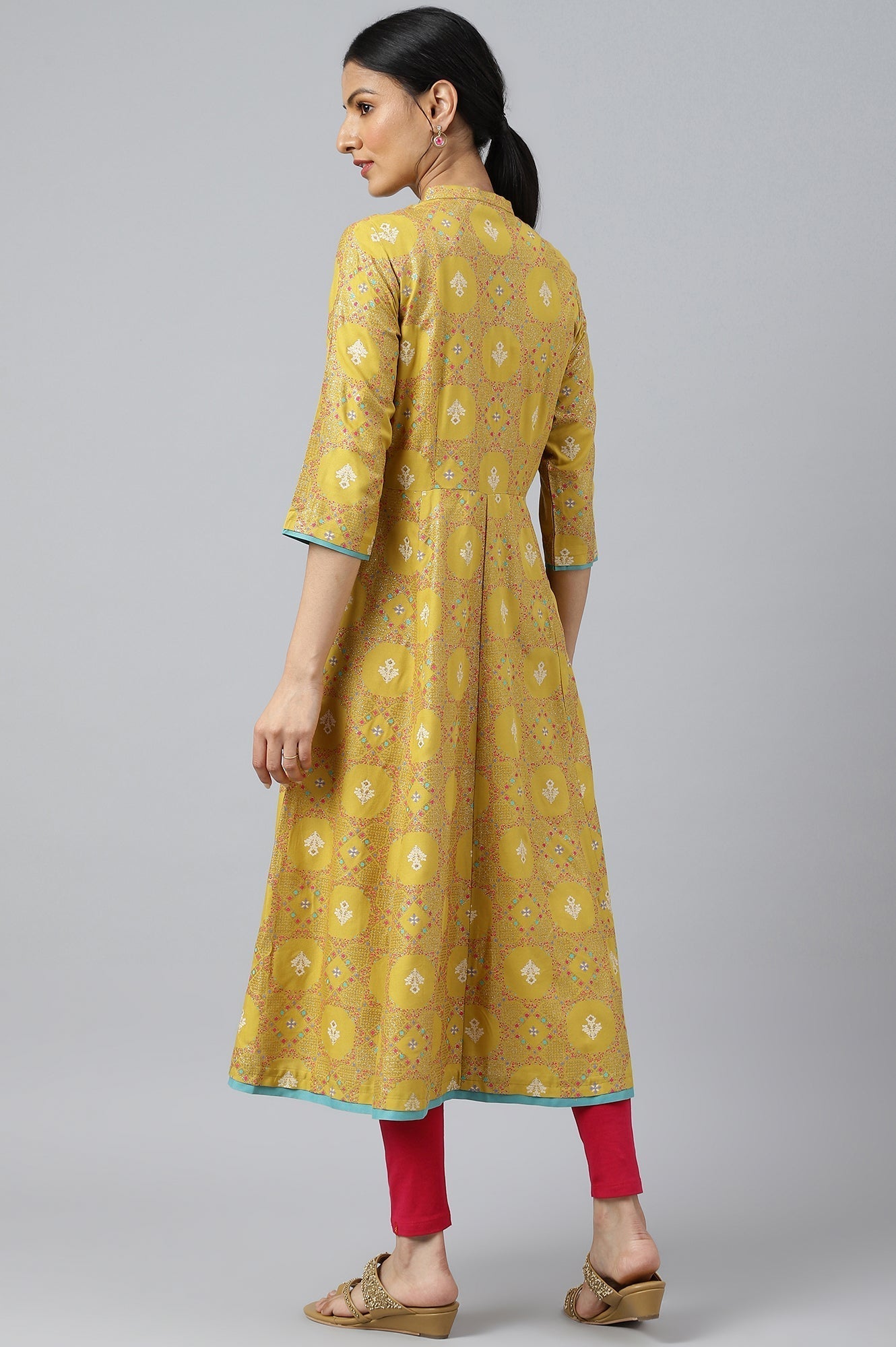 W for Woman Yellow Button Down A-line Kurta