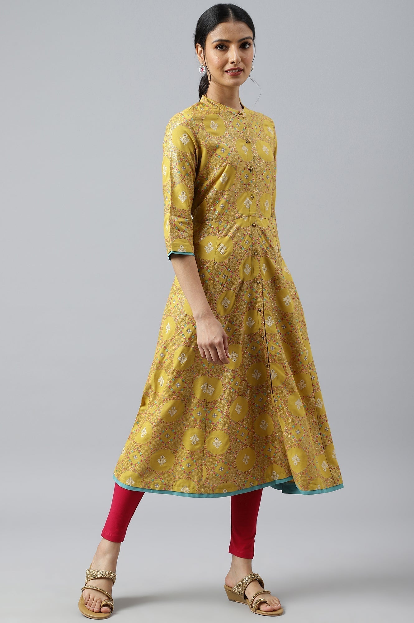 W for Woman Yellow Button Down A-line Kurta