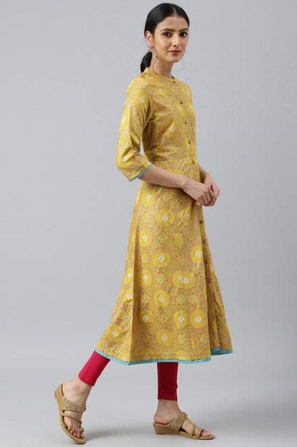 W for Woman Yellow Button Down A-line Kurta