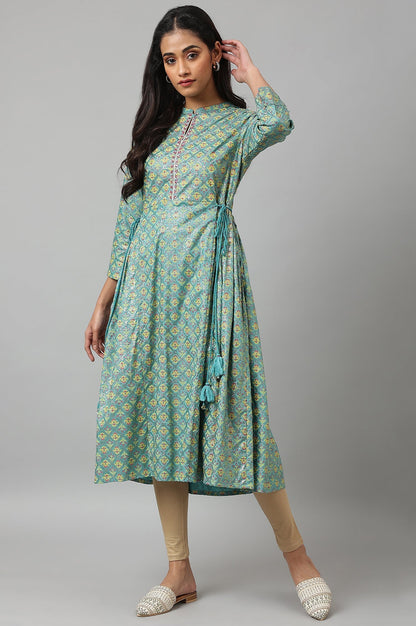 W for Woman Blue Gathered kurta With Bead Work