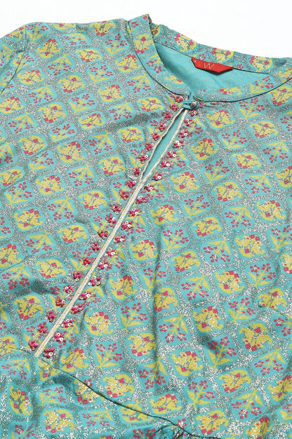 W for Woman Blue Gathered kurta With Bead Work
