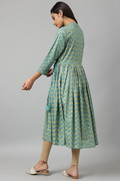 W for Woman Blue Gathered kurta With Bead Work