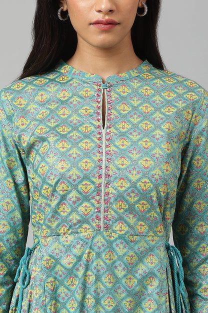 W for Woman Blue Gathered kurta With Bead Work