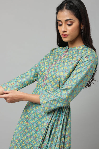 W for Woman Blue Gathered kurta With Bead Work