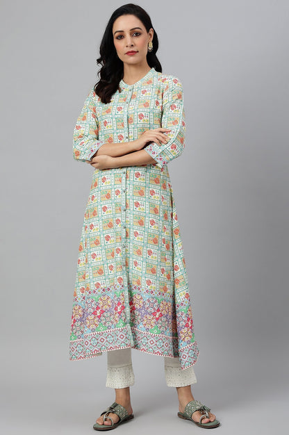 W for Woman Ecru and Multicoloured Printed Flared Kurta