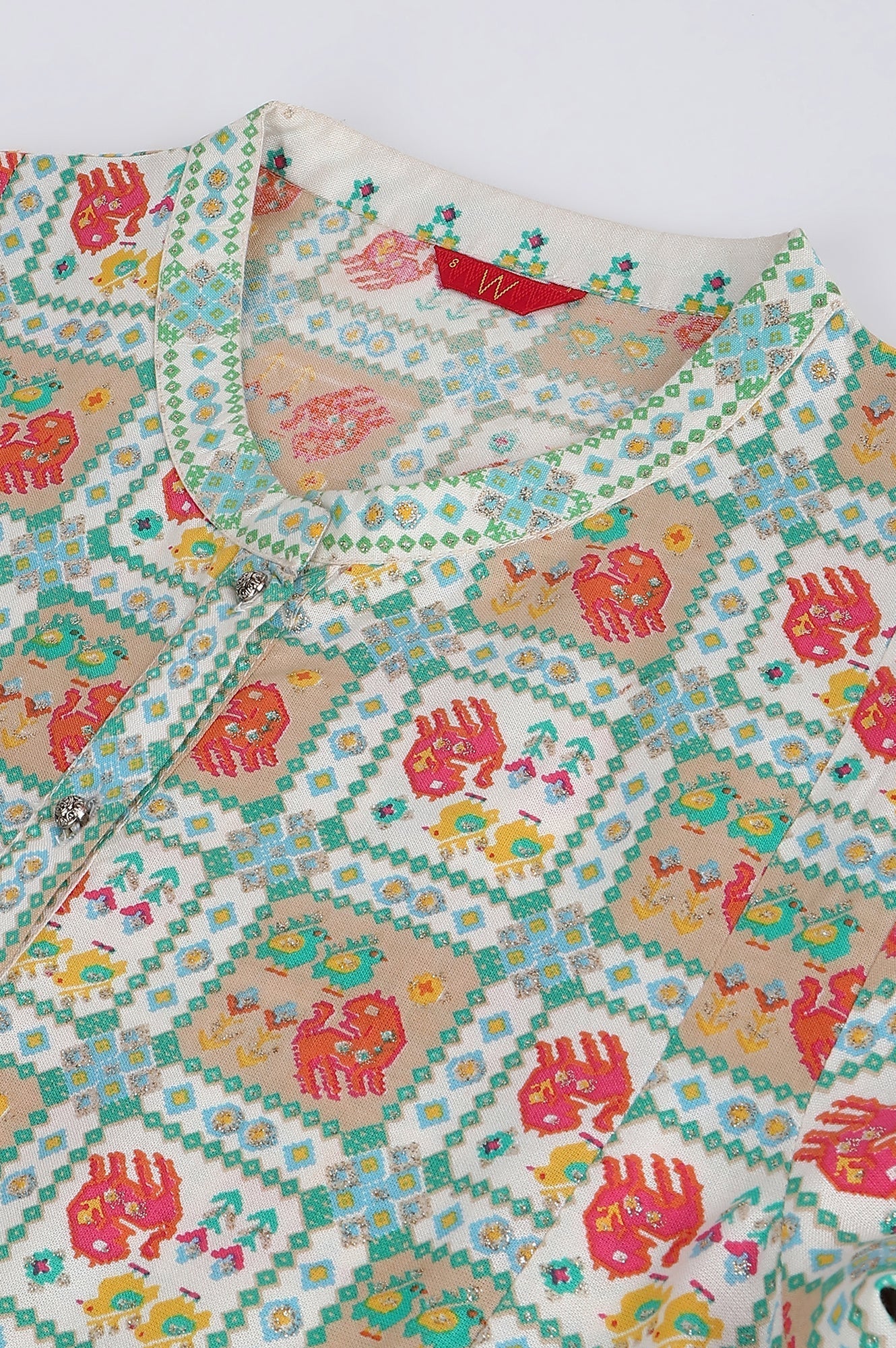 W for Woman Ecru and Multicoloured Printed Flared Kurta