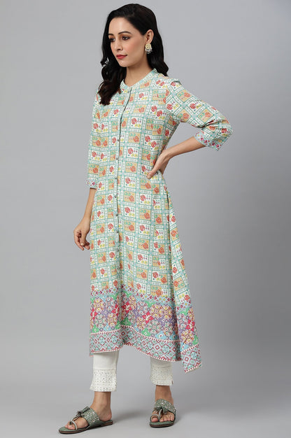 W for Woman Ecru and Multicoloured Printed Flared Kurta