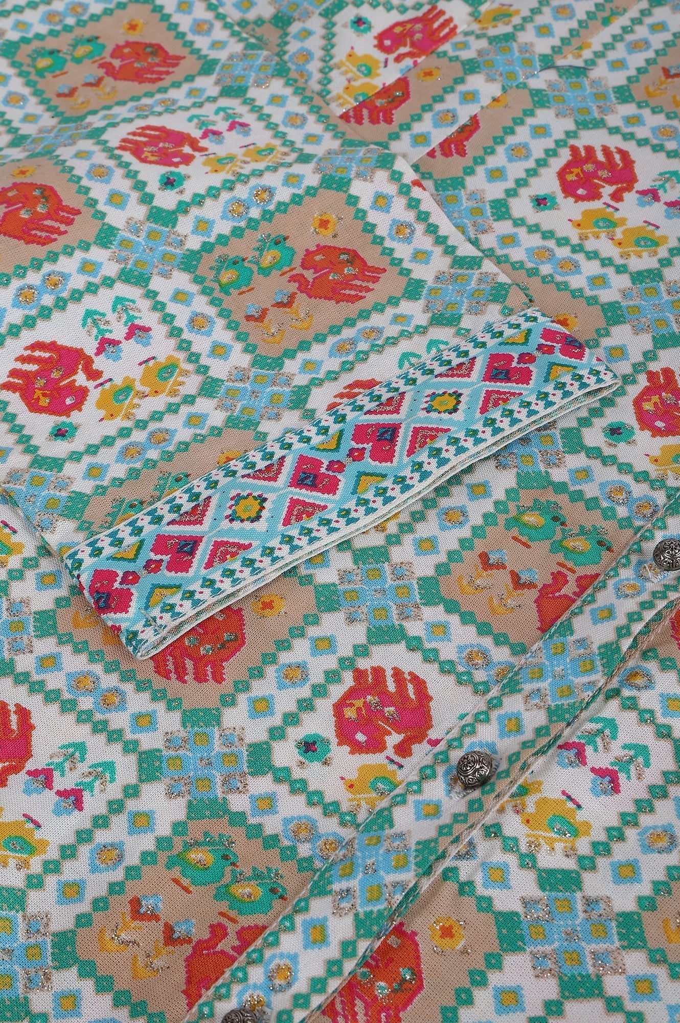 W for Woman Ecru and Multicoloured Printed Flared Kurta