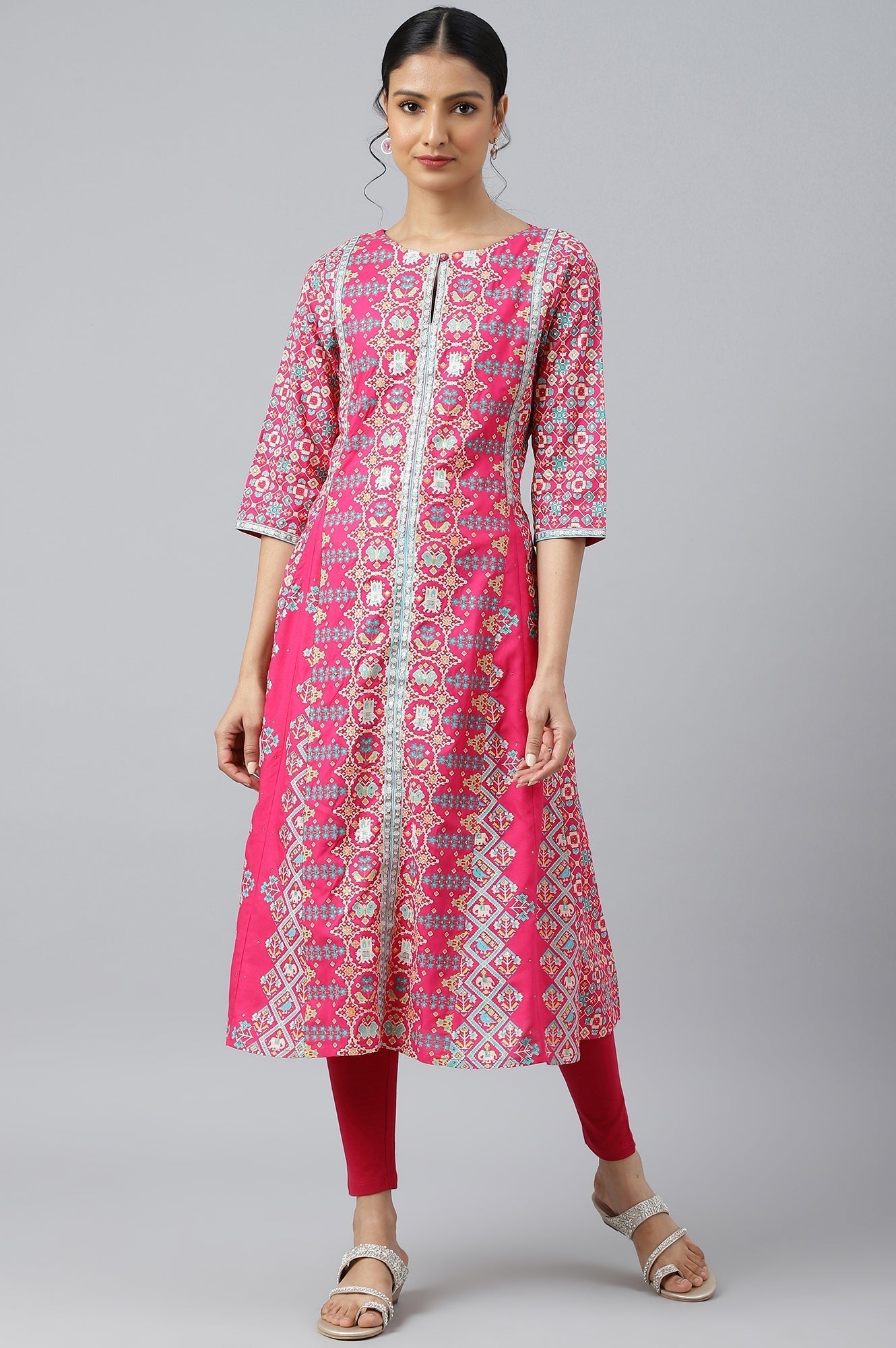 W for Woman Dark Pink A-Line Printed kurta