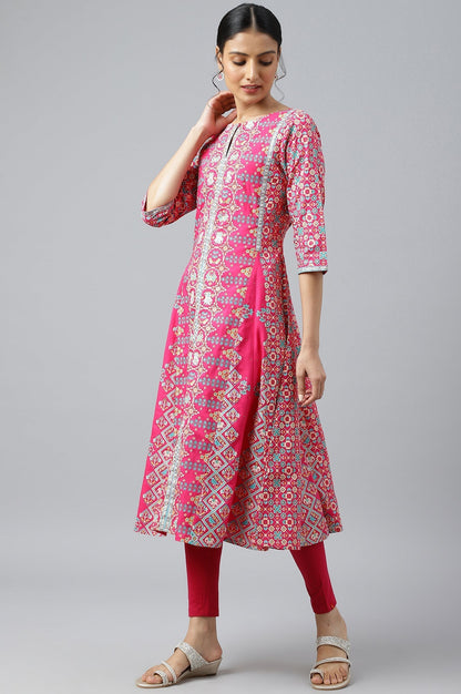 W for Woman Dark Pink A-Line Printed kurta