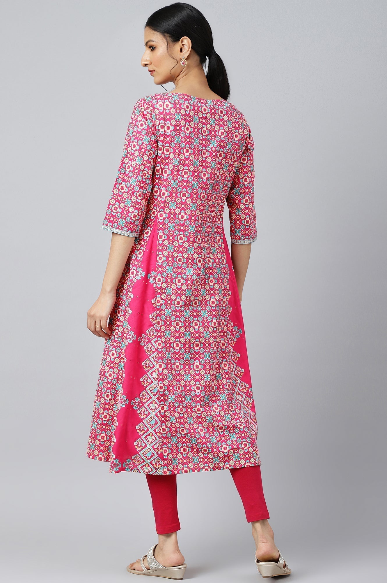 W for Woman Dark Pink A-Line Printed kurta
