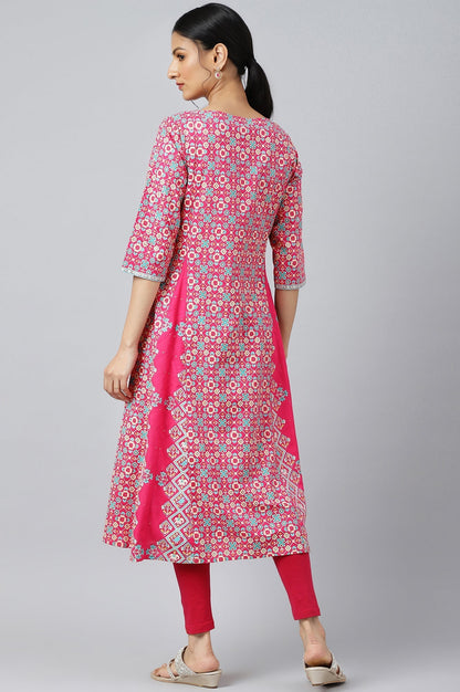 W for Woman Dark Pink A-Line Printed kurta