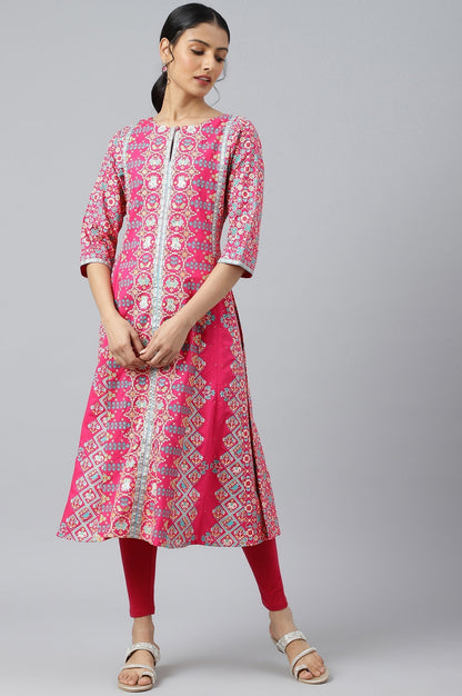 W for Woman Dark Pink A-Line Printed kurta