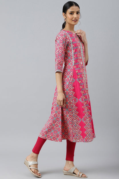 W for Woman Dark Pink A-Line Printed kurta