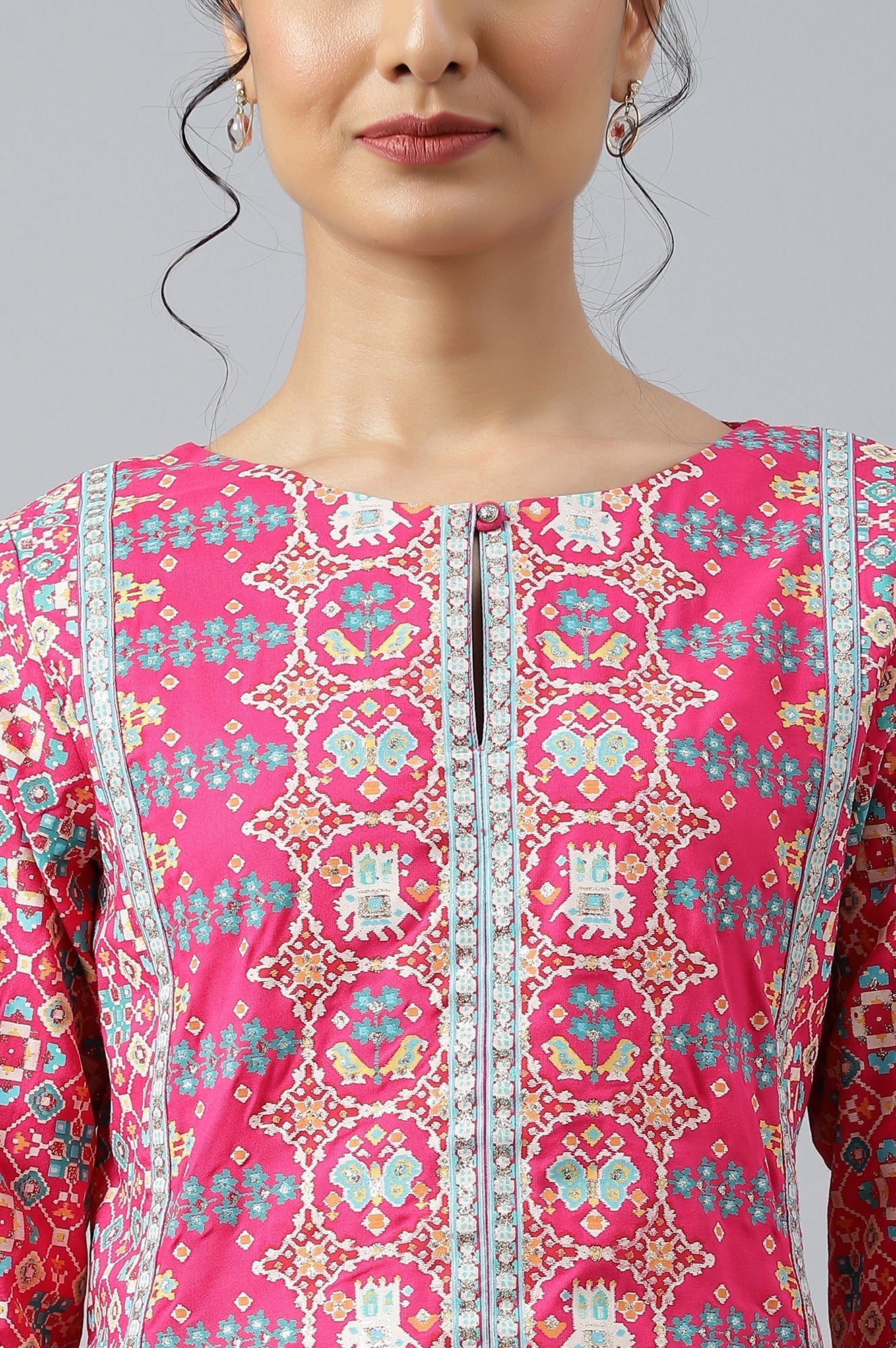 W for Woman Dark Pink A-Line Printed kurta