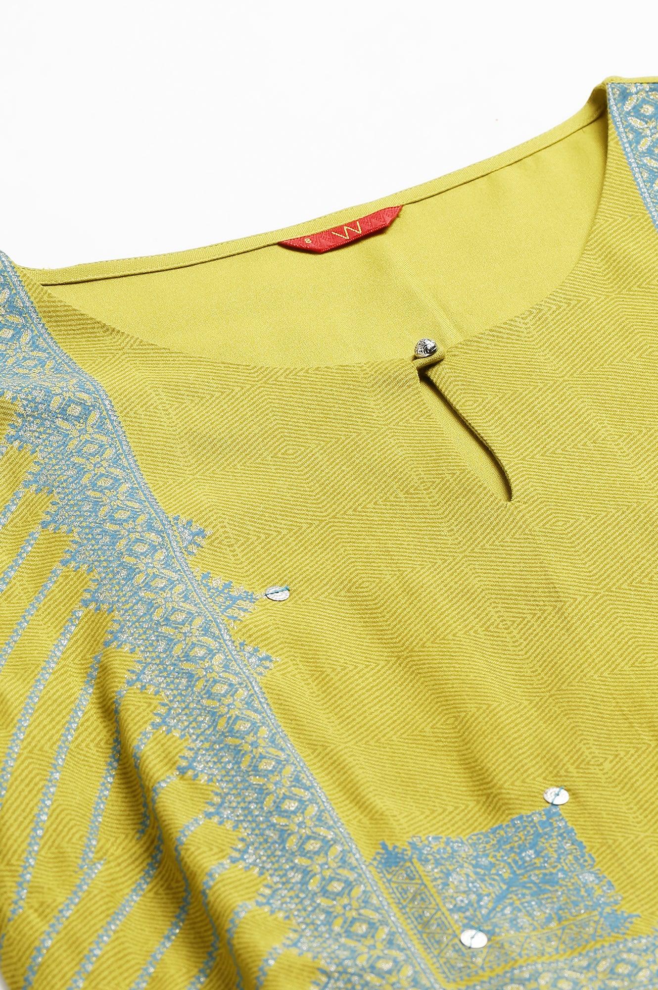 W for Woman Green Placement Print Embellished kurta
