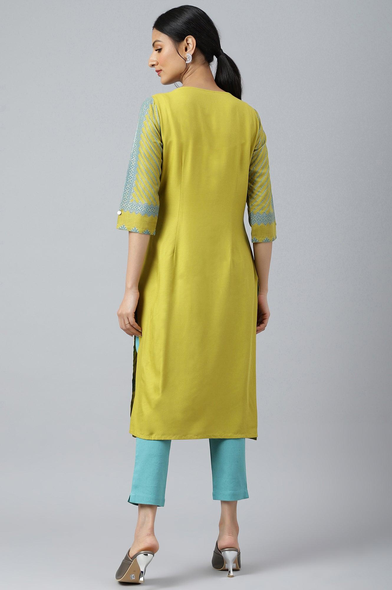 W for Woman Green Placement Print Embellished kurta