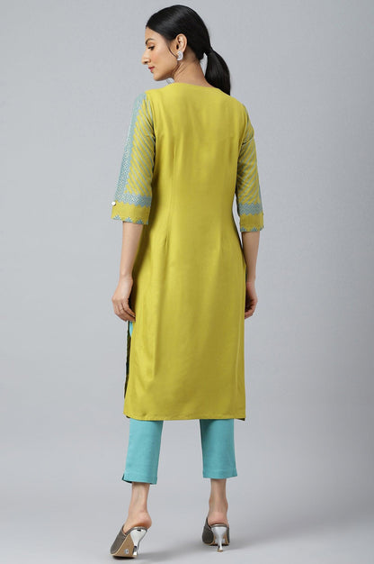 W for Woman Green Placement Print Embellished kurta