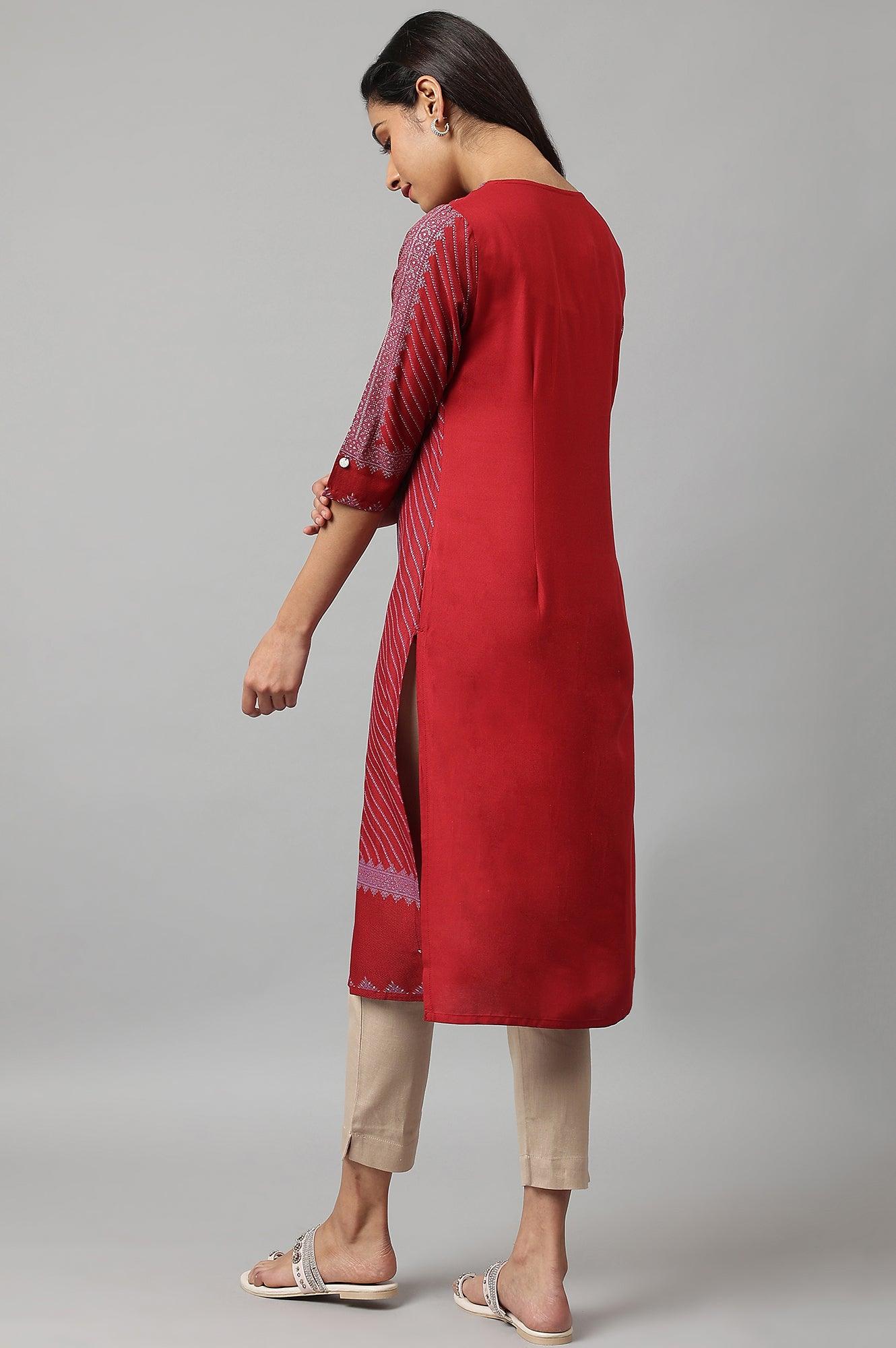 W for Woman Red Placement Print Embellished kurta