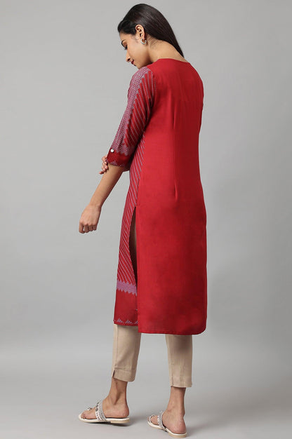 W for Woman Red Placement Print Embellished kurta