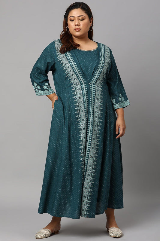 W for Woman Plus Size Teal Mock Layered Liva Eco Kimono Jumpsuit