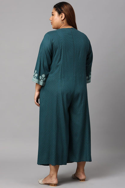 W for Woman Plus Size Teal Mock Layered Liva Eco Kimono Jumpsuit