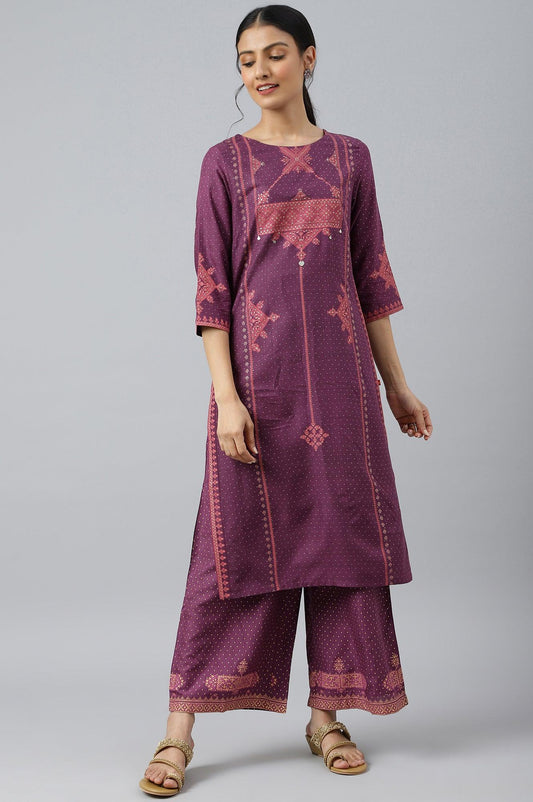 W for Woman Purple Rayon kurta With Coins And Sequins Embellishment