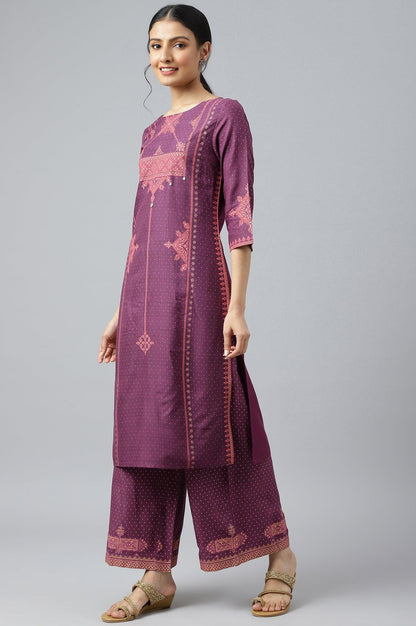 W for Woman Purple Rayon kurta With Coins And Sequins Embellishment