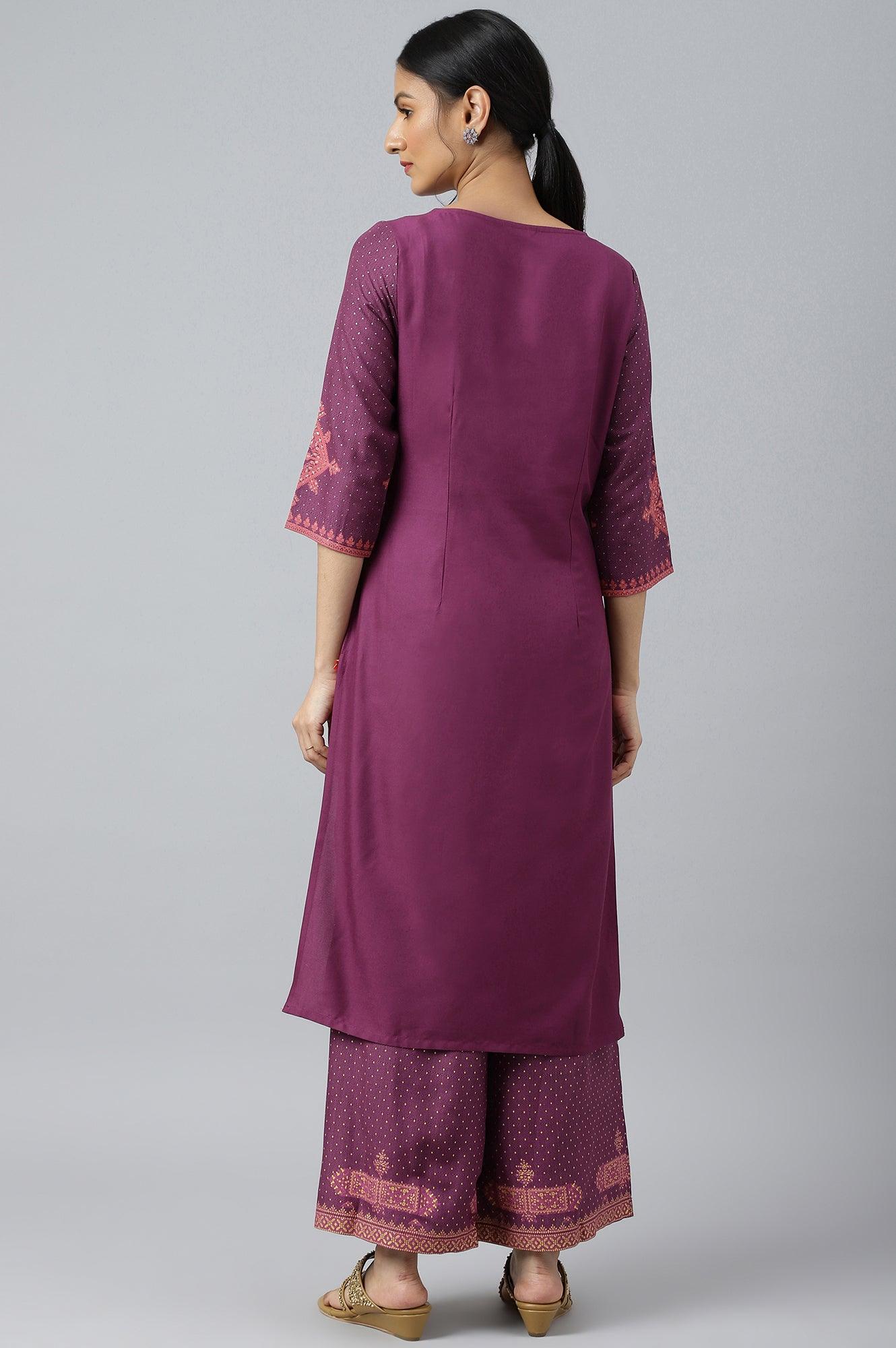 W for Woman Purple Rayon kurta With Coins And Sequins Embellishment