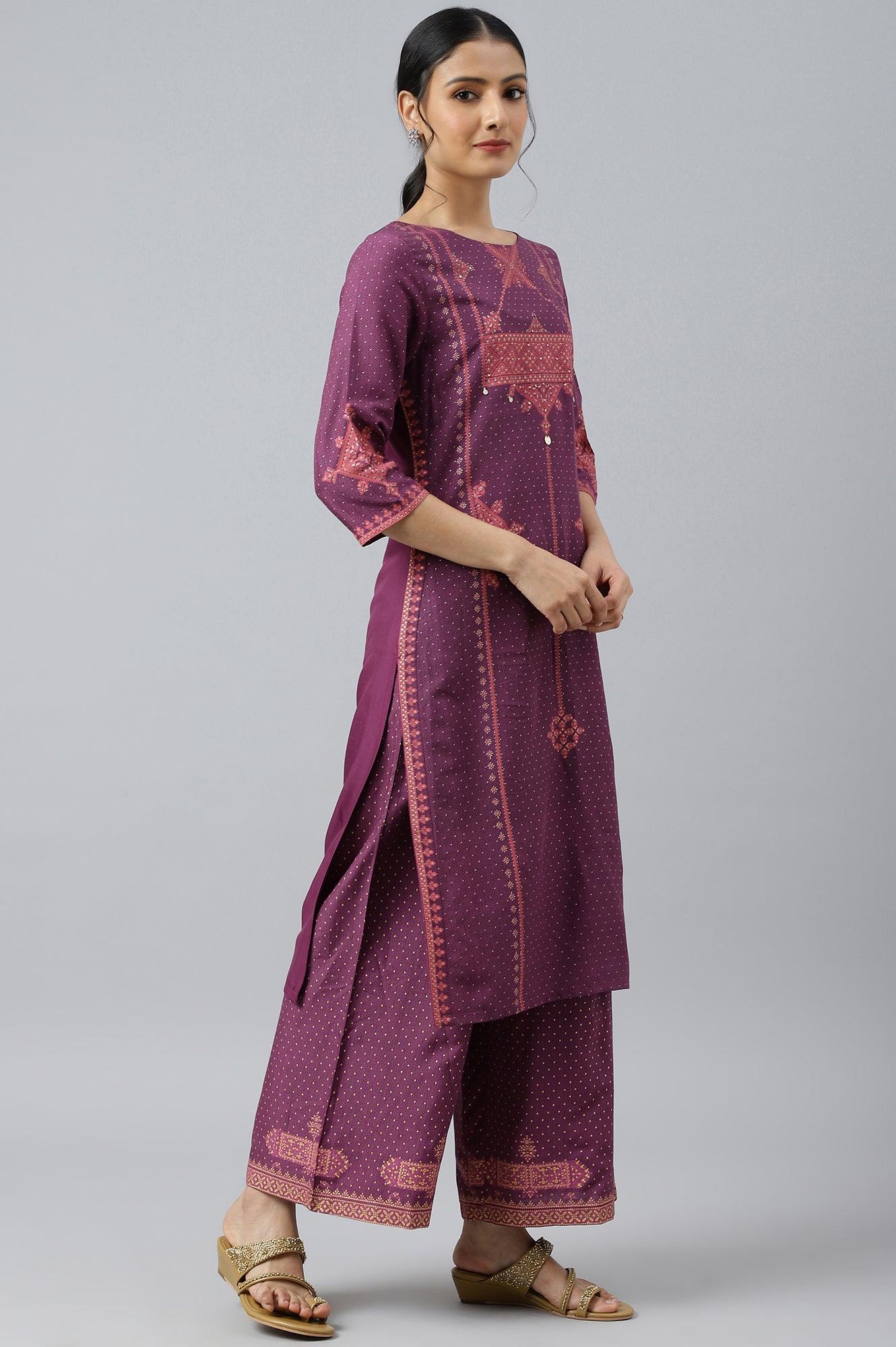 W for Woman Purple Rayon kurta With Coins And Sequins Embellishment