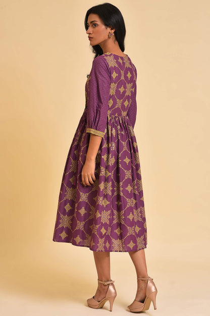 W for Woman Purple Festive Gathered Dress With Sequin