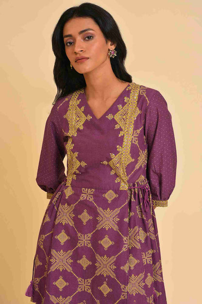 W for Woman Purple Festive Gathered Dress With Sequin