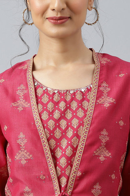 W for Woman Dark Pink Glitter Flared Dress with Short Jacket Set