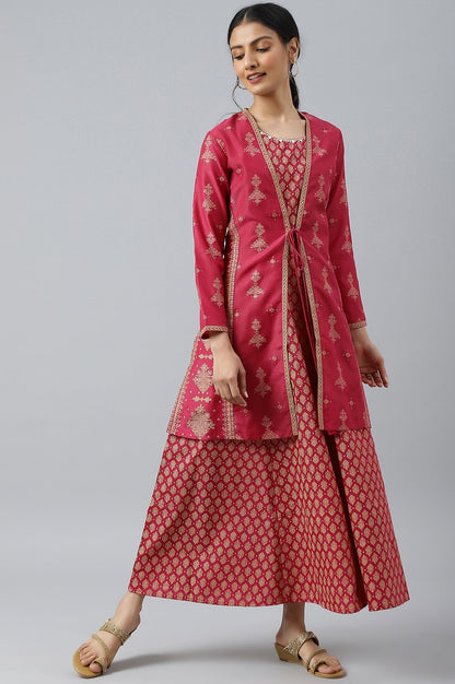 W for Woman Dark Pink Glitter Flared Dress with Short Jacket Set