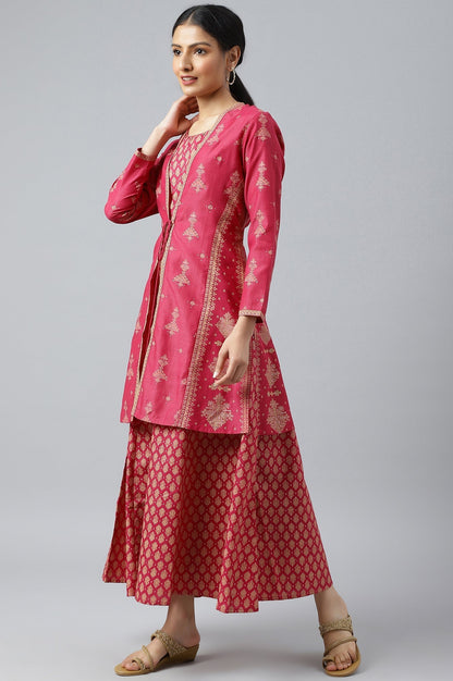 W for Woman Dark Pink Glitter Flared Dress with Short Jacket Set