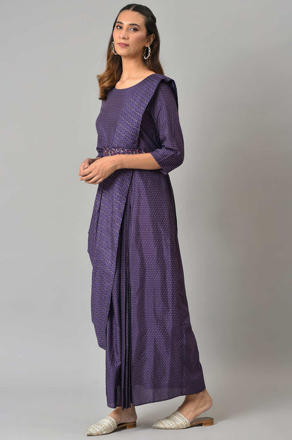 W for Woman Purple Insta Saree Dress With Embroidered Belt